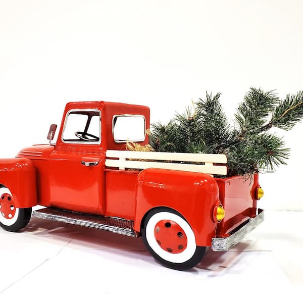 Red Truck Xmas Tree Kitchen Rugs and Mats Large Merry Christmas