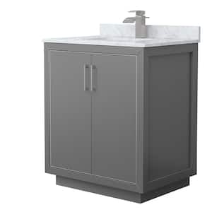 Icon 30 in. W x 22 in. D x 35 in. H Single Bath Vanity in Dark Gray with White Carrara Marble Top