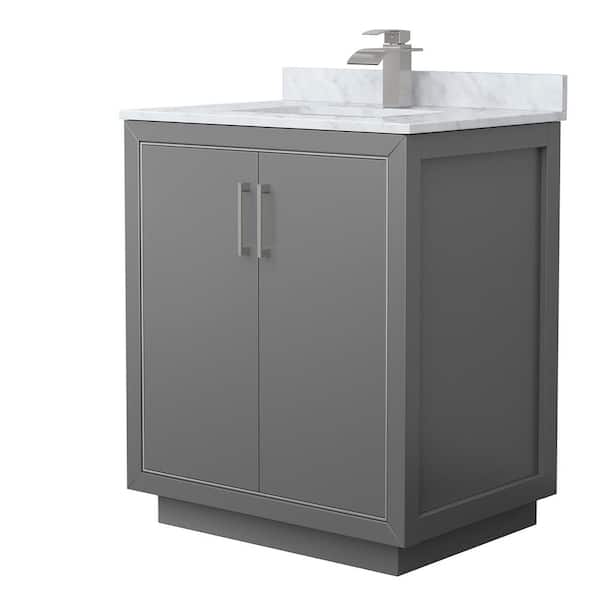 Wyndham Collection Icon 30 in. W x 22 in. D x 35 in. H Single Bath Vanity in Dark Gray with White Carrara Marble Top