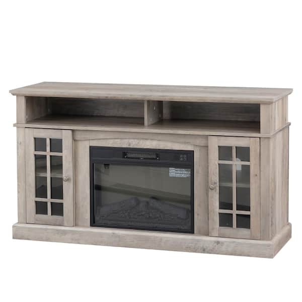 15.75 in. Freestanding TV Stand with Fireplace Fits TVs up to 58 in. LED Entertainment Center Gray