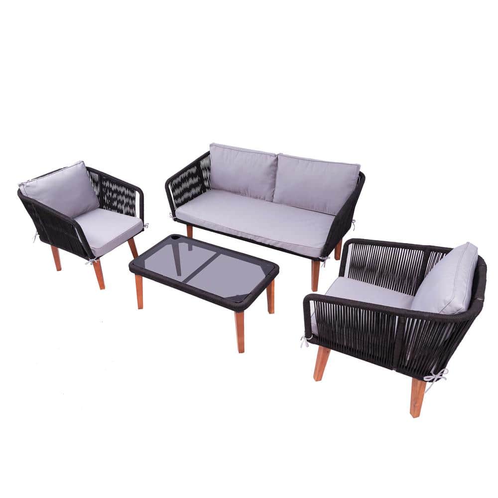 Steckdosenstandard FASSANO 4-Piece Rope Home Patio Cushions Depot with - Woven ODK-FAS-BG-AB Grey The Set