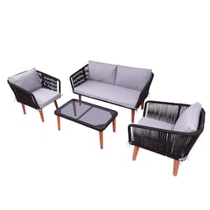 FASSANO 4-Piece Rope Woven Patio Set with Grey Cushions