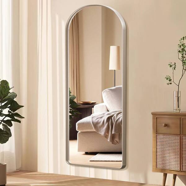 Dovelina 21 in. W x 64 in. H Metal Arched Framed Silver Modern Floor Mirror