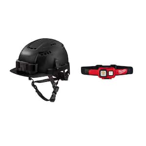 BOLT Black Type 2 Class C Front Brim Vented Safety Helmet w/450 Lumens LED Spot/Flood Headlamp