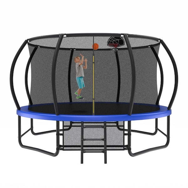 Huluwat Black 14 ft. Deluxe Recreational Trampoline with Enclosure Net, Ladder and AntiRust Coating