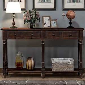 58 in. Espresso Standard Rectangle Wood Console Table with Drawer