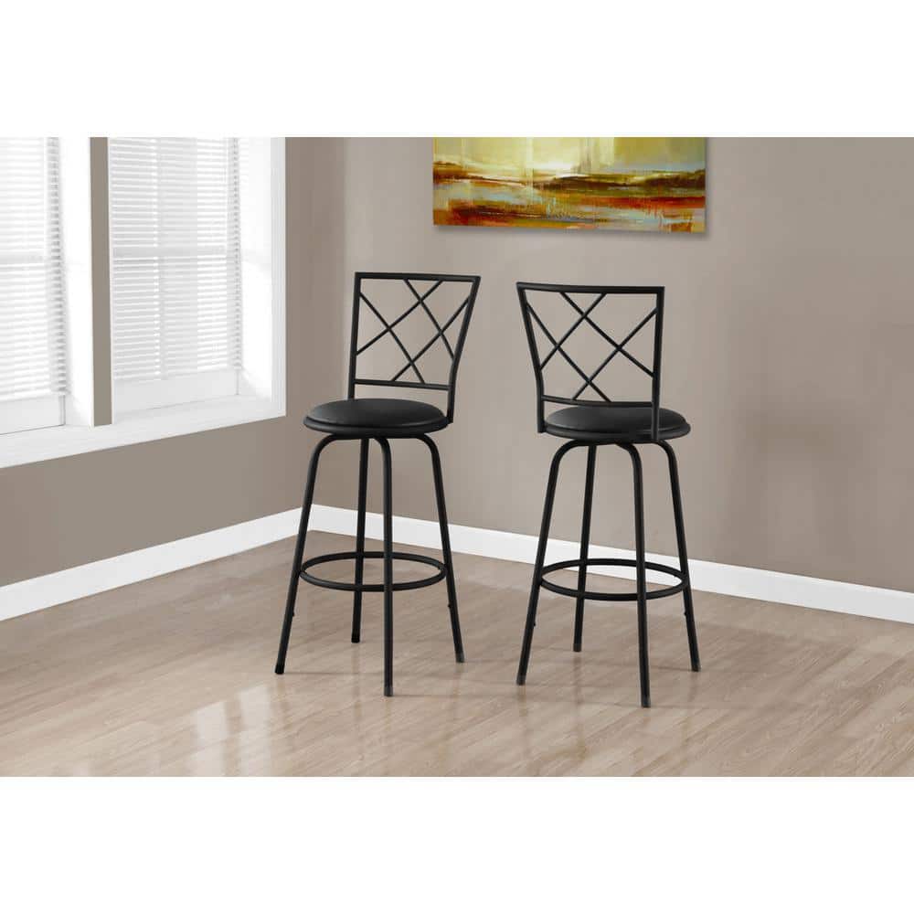 Black Metal Swivel Bar Stool with Leather Seat, Set of 2