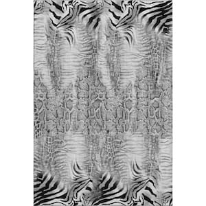 Mayfield Premium Machine Washable Abstract AMF2276 Gray 9 ft. x 12 ft. Area Rug
