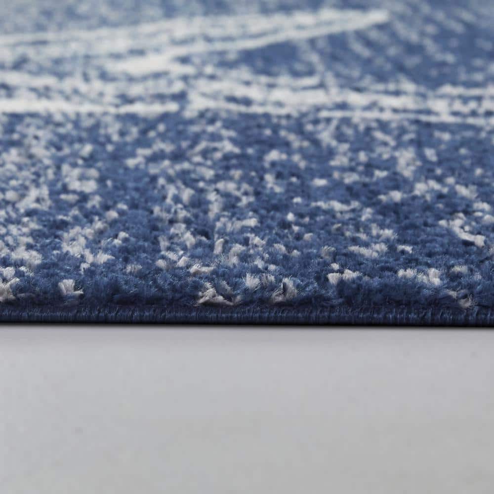 Navy Blue Coastal Starfish Rectangular Area Rug 5'3" x 7'