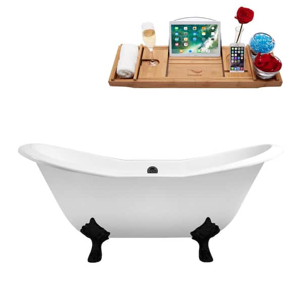 Streamline 61 in. x 30 in. Cast Iron Clawfoot Soaking Bathtub in Glossy White with Matte Black Clawfeet and Matte Black Drain