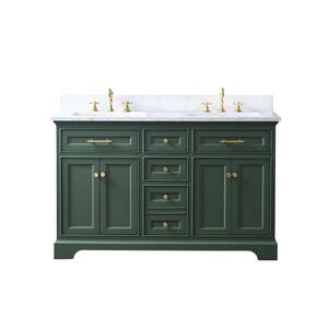 Thompson 54 in. W x 22 in. D Bath Vanity in Evergreen with Engineered Stone Top in Carrara White with White Sinks