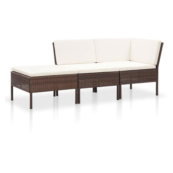 Brown Metal 3-Piece Outdoor Sectional Sofa with White Cushion