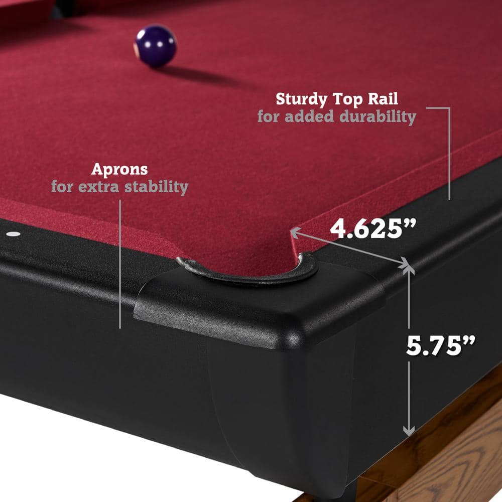 Edgewood 84" Burgundy Wool Blend Billiard Table with Oak Legs