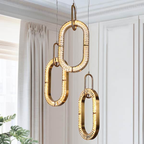 LNC Verbena 3-Light dimmable Integrated LED Plating Brass Oval Chandelier with Crystals