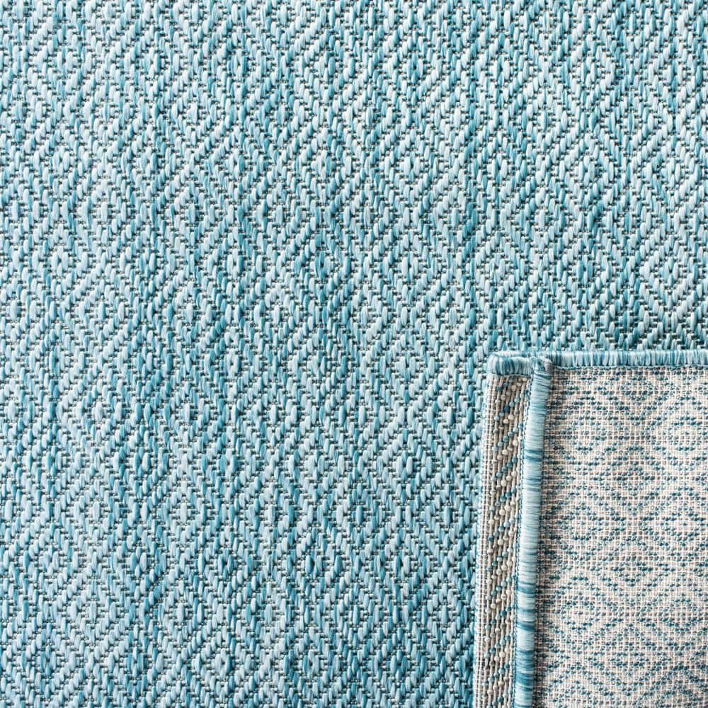 Aqua Rectangular Synthetic Flat Woven Reversible Rug, 60" x 31"