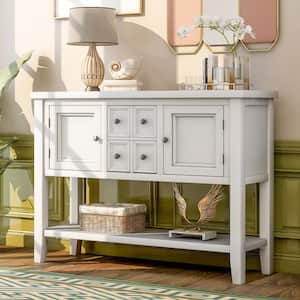 46 in. White Rectangle Wood Console Sofa Table Buffet Sideboard with 4-Storage Drawers 2-Cabinets and Shelf