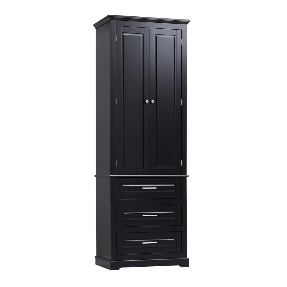 24 in. W x 16 in. D x 70 in. H Black MDF Freestanding Linen Cabinet with Sh