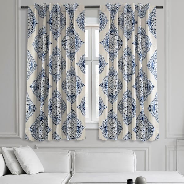 Exclusive Fabrics & Furnishings Henna Blue Floral Room Darkening Curtain - 50 in. W x 63 in. L (1 Panel)