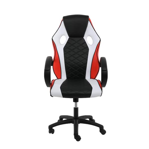 Tidoin Leather Reclining Ergonomic Gaming Chair in Black and White with Arm and Adjustable Back