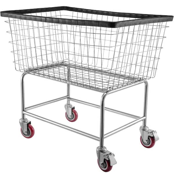 Wire Laundry Cart, 35 in. x 15.7 in. x 22 in. Commercial Wire Laundry Basket Cart, Black Steel Kitchen Cart with Wheels