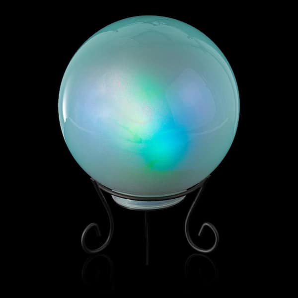 Alpine Corporation 8 in. Dia Indoor/Outdoor Glass Gazing Globe Yard Decoration with Color Changing LED Lights