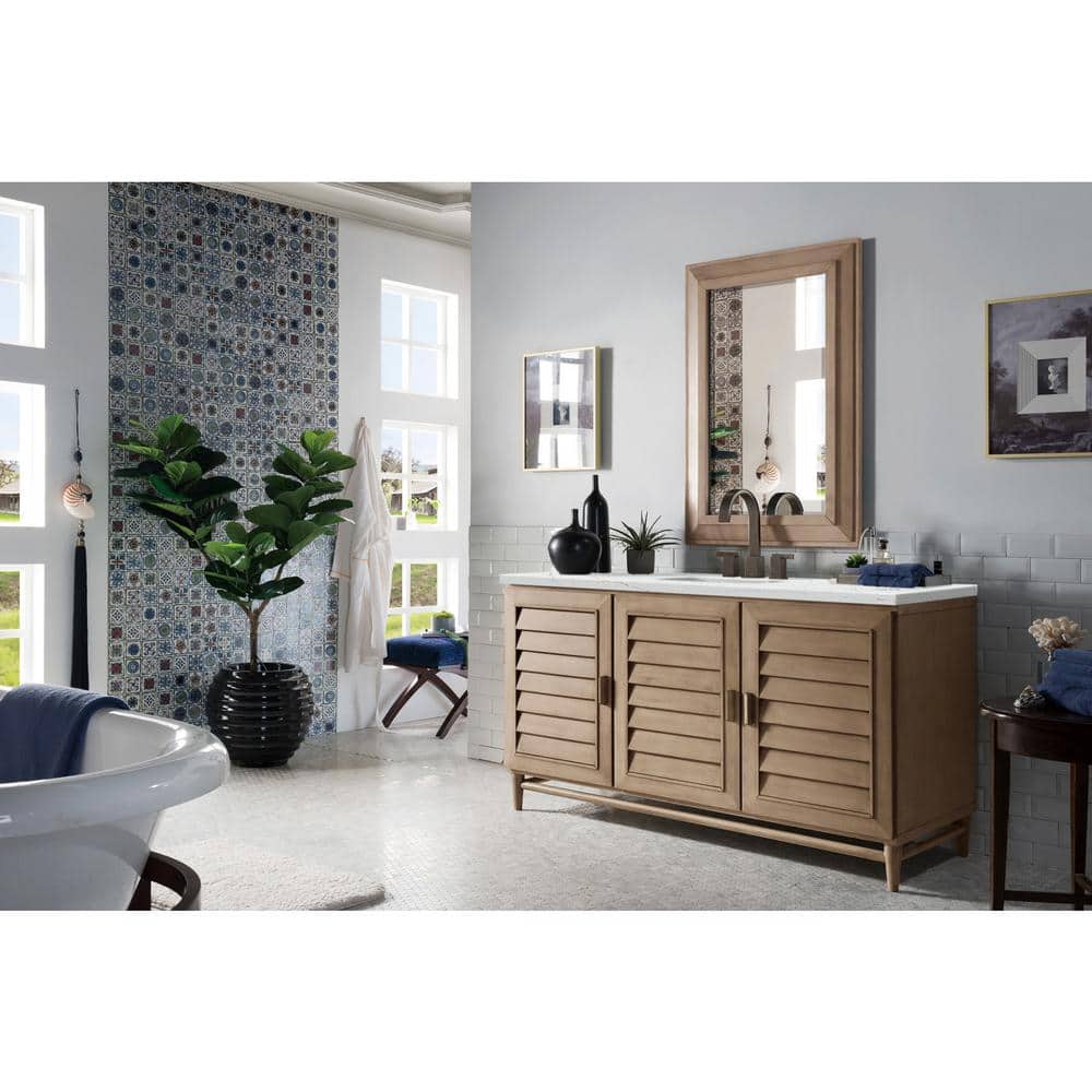 Portland 60.0 in. W x 23.5 in. D x 34.3 in. H Bathroom Vanity in Whitewashed Walnut with Ethereal Noctis Quartz Top price history on PriceWatchPro
