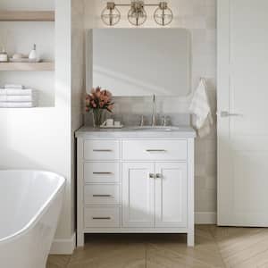 Bristol 37 in. W x 22 in. D x 36 in. H Freestanding Bath Vanity in White with White Marble Top