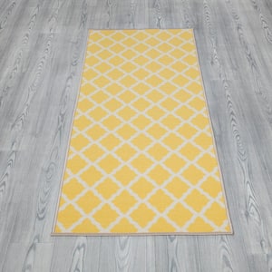 Glamour Collection Non-Slip Rubberback Moroccan Trellis Design 2x6 Indoor Runner Rug, 2 ft. 2 in. x 6 ft., Yellow