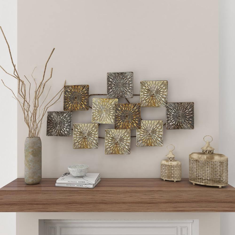 Gold and Bronze Textured Metal Sunburst Wall Sculpture