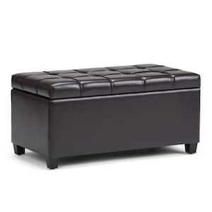 Sienna 33 in. Wide Transitional Rectangle Storage Ottoman Bench in Tanners Brown Vegan Faux Leather