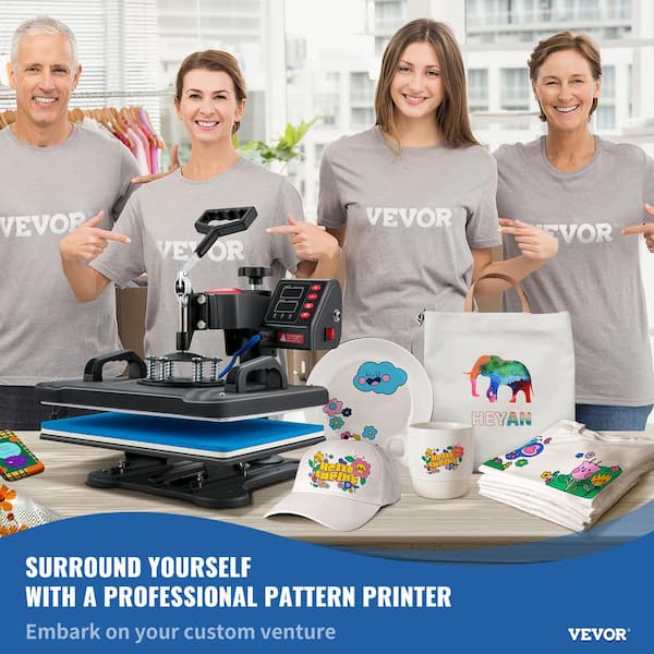 VEVOR 5 in 1 Hitzepresse 1000 W, 38 x 38 cm Transferpresse, Hitzepresse Maschine, DIY T-Shirtpresse mit Digitaler LED-Temperatur- und Zeitkontrolle für Sublimation Becher T-Shirt Platte Kappe Hut