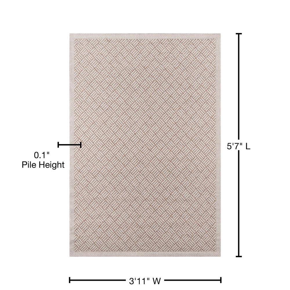Tan Geometric Stain-Resistant Synthetic Indoor Outdoor Rug