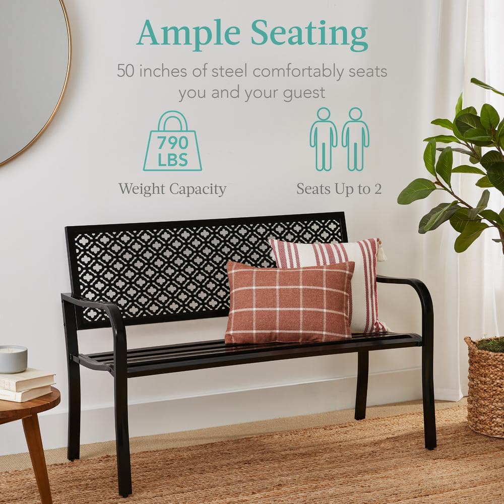 Elegant Geometric Steel Outdoor Bench in Black