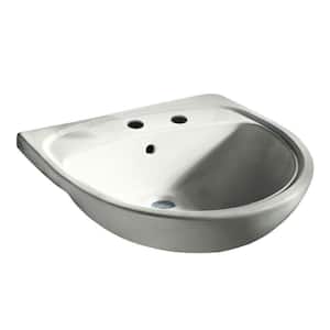 Mezzo Semi-Countertop Bathroom Sink with Center Hole Only in White