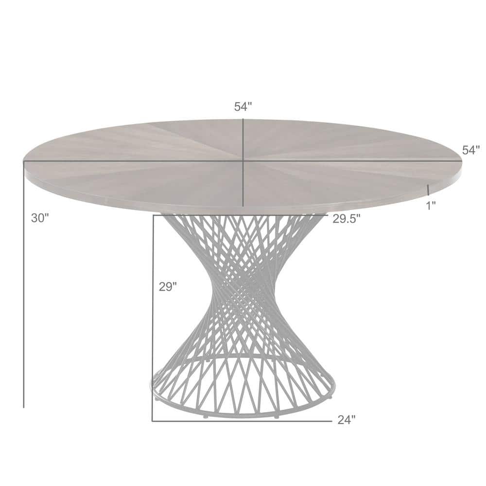 54" Round Walnut Wood Dining Table with Black Metal Base