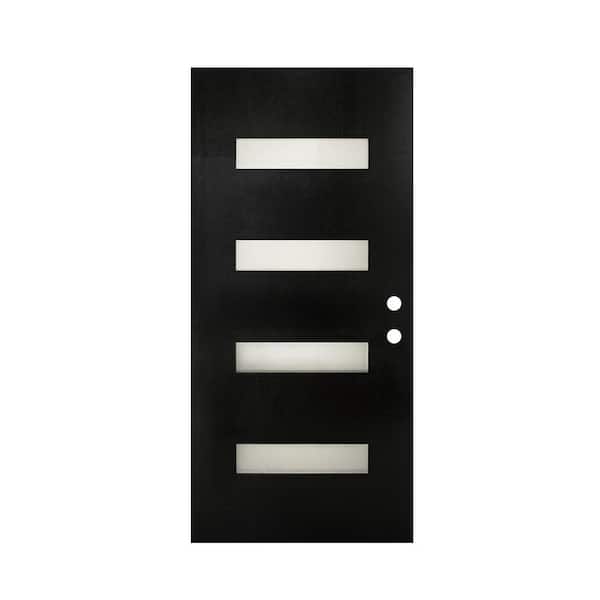 36 in. x 80 in. Black Finish Entry Door Slab, 4-Lite Low-E Frosted Glass Fiberglass Front Door Slab, Left Hand Inswing