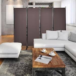 5.6 ft. Tall Coffee 4-Panel Privacy Screen Folding Room Divider Freestanding with Iron Frame