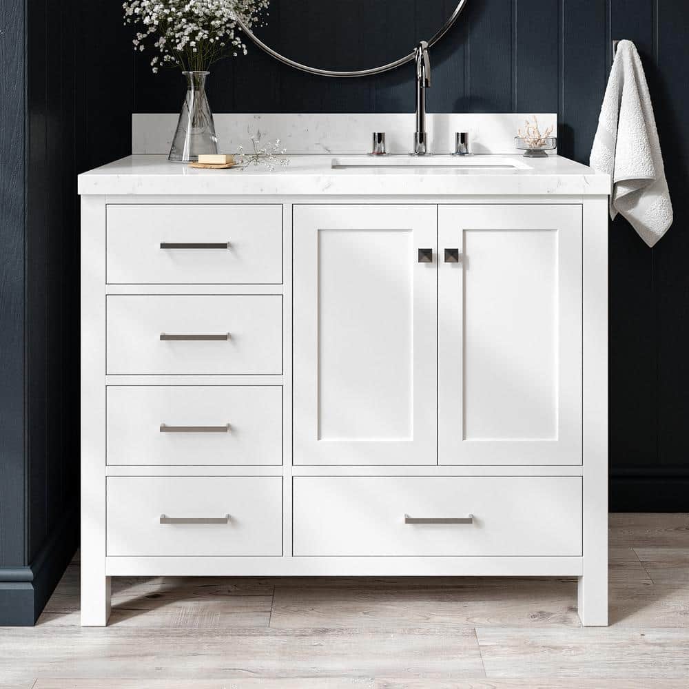 Cambridge 42" White Solid Wood Freestanding Vanity Cabinet