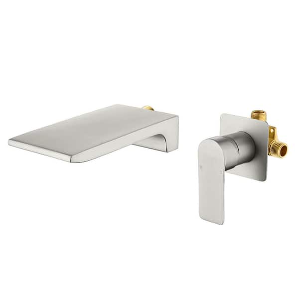 Single-Handle Wall-Mount Roman Tub Faucet with Valve Modern 2 Holes Waterfall Bathtub Filler in Brushed Nickel