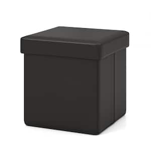 Black PVC Leather Upholstered Folding Storage Ottoman Square Footstool 10.5 Gallon