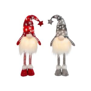28 in. H B/O Lighted Holiday Plush Gnome Figurine with K/D Legs (Set of 2)