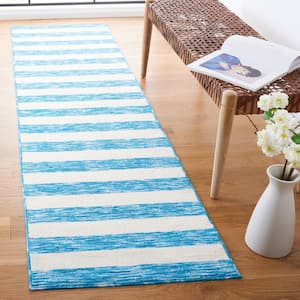 Easy Care Blue/Ivory 2 ft. x 6 ft. Machine Washable Striped Abstract Runner Rug