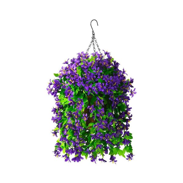 Cubilan 21 in. Purple Artificial Plastic Violet in Basket