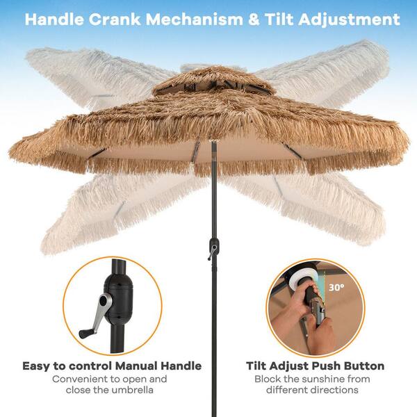 Gymax 10 ft. Solar Lighted Thatched Tiki Patio Umbrella Gymax 10 ft. Solar Lighted Thatched Tiki Patio Umbrella