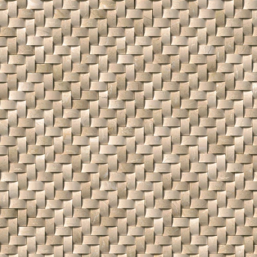Beige Polished Marble Herringbone Mosaic Wall Tile