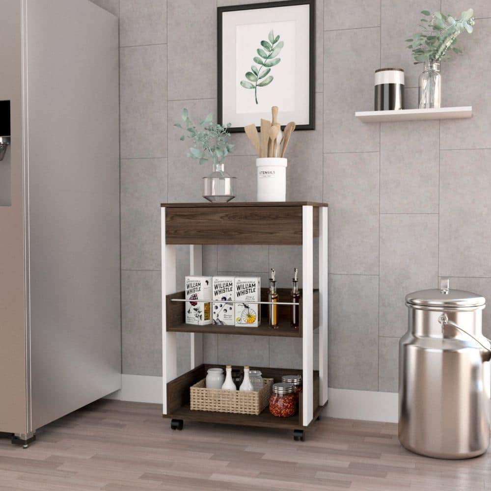 Modern Kitchen Cart Four Casters Three Shelves White Dark Walnut price history on PriceWatchPro