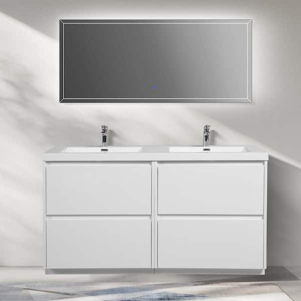 WOODBRIDGE MT 59 in. W x 19.6 in. D Freestanding Double Bath Vanity in White with White Resin Double Sink Vanity Top