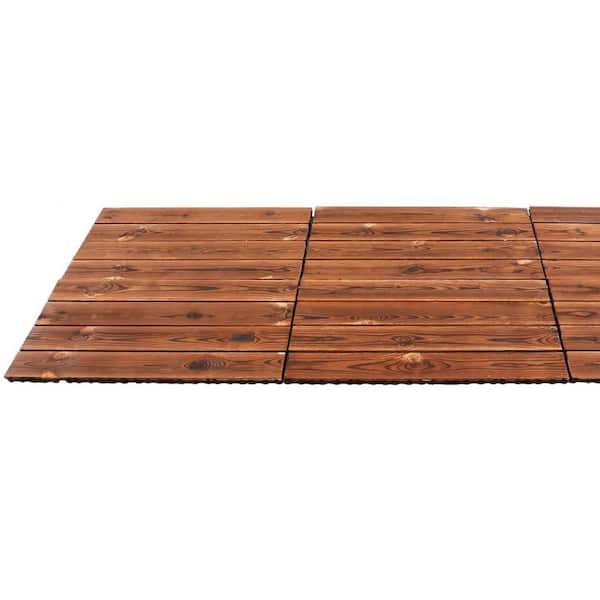 Afoxsos 6-Piece Interlocking Deck Tiles 24 x 12 in. Outdoor Waterproof Wood Deck Tiles Wooden Floor Decor in Brown
