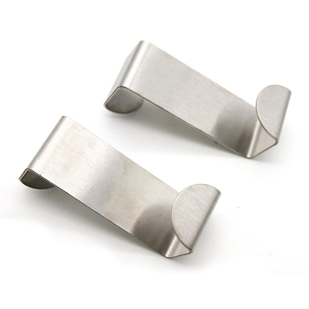 Silver Stainless Steel Over Cabinet Door Hooks Set of 2