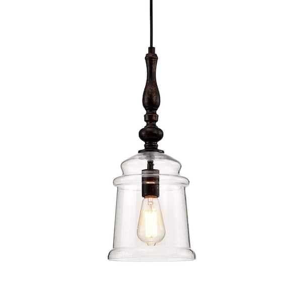 Wilson Traditional 1-Light Oil Rubbed Bronze Pendant with Glass Bell Jar Shade